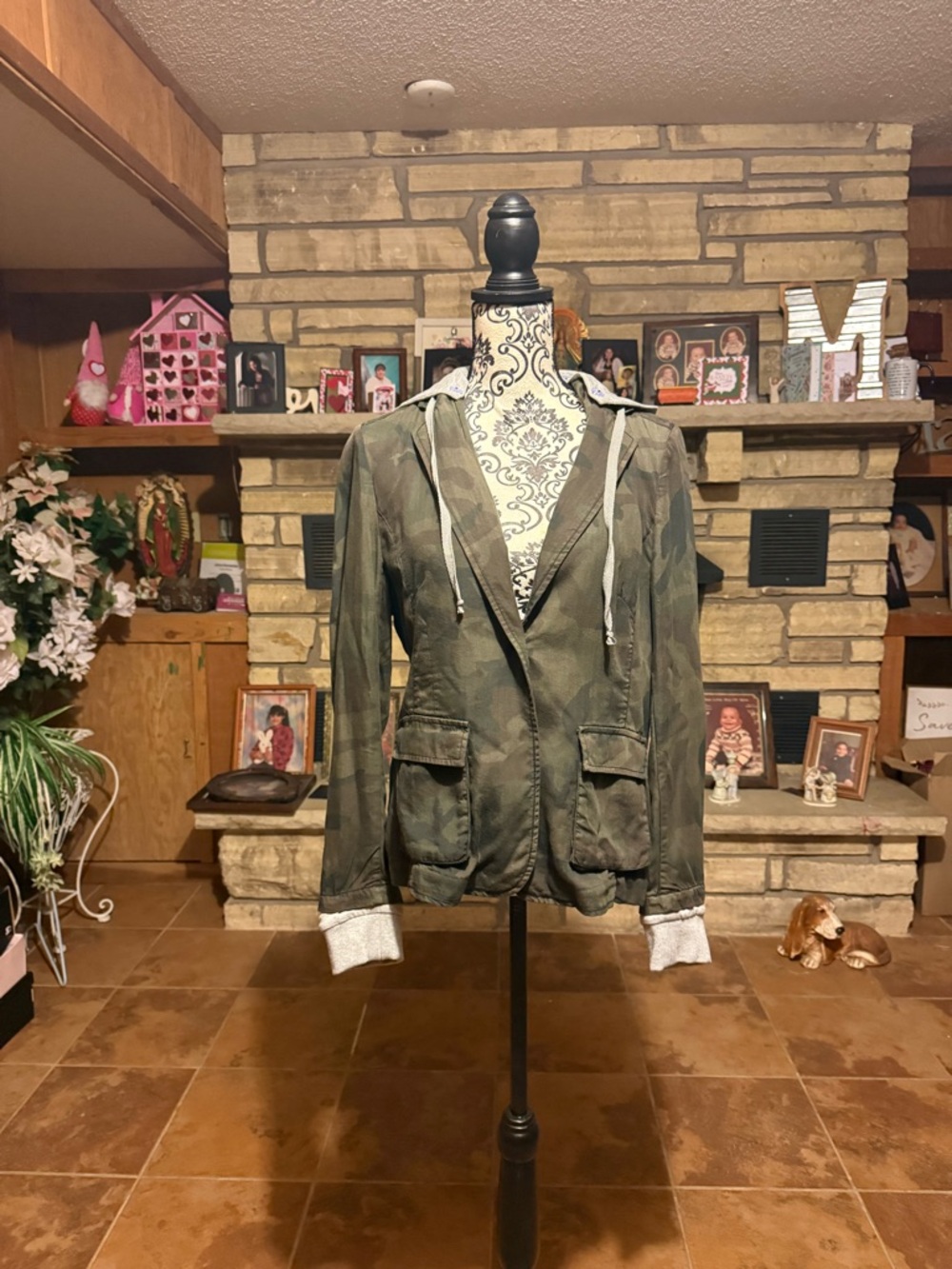 Marrakech Women's Olive Green Camo Hooded Utility Jacket/Blazer